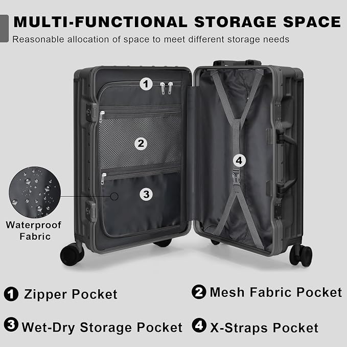 AnyZip Luggage Sets 2 Piece Aluminum Frame Carry On and Checked Suitcase PC ABS - Image 2