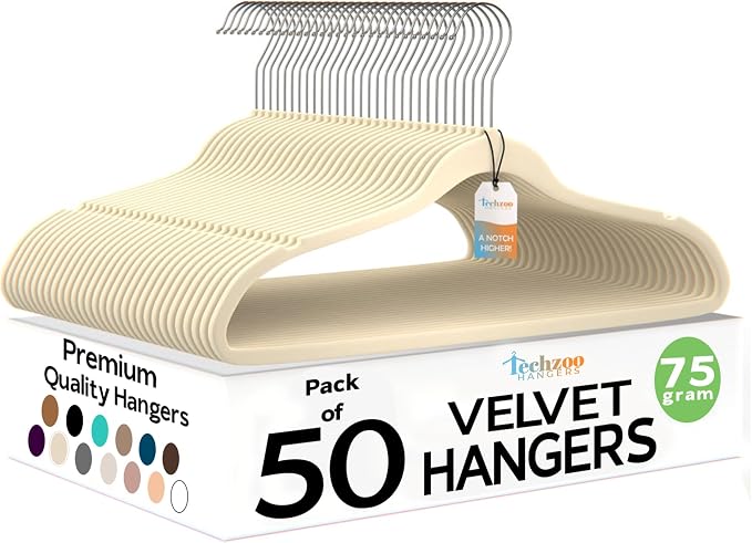 50 Pack New Premium Quality Velvet Hangers Ultra Thin Non Slip Adult Felt Space by TECHZOO
