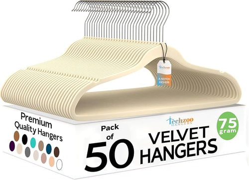 50 Pack New Premium Quality Velvet Hangers Ultra Thin Non Slip Adult Felt Space by TECHZOO