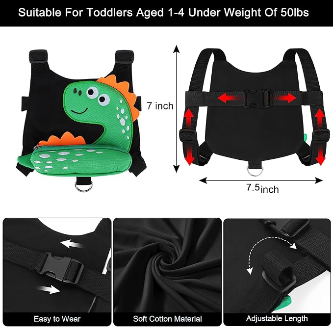 Accmor Toddler Harness Leash + Anti Lost Wrist Link, Cute Dinosaur Kids Leash - Image 2