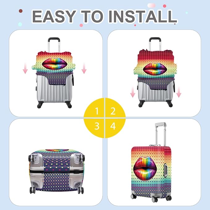ANNA QUEEN Pop Art Rainbow Lips Luggage Cover, Colorful Suitcase Protector - Image 6
