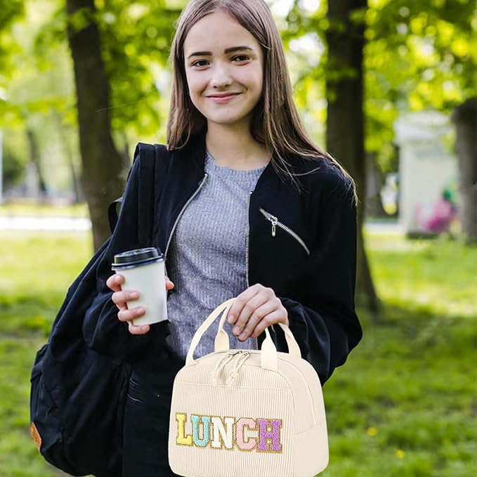 Bluboon Lunch Bag for Women Men Cute Corduroy Lunch Tote Bags Reusable - Image 9