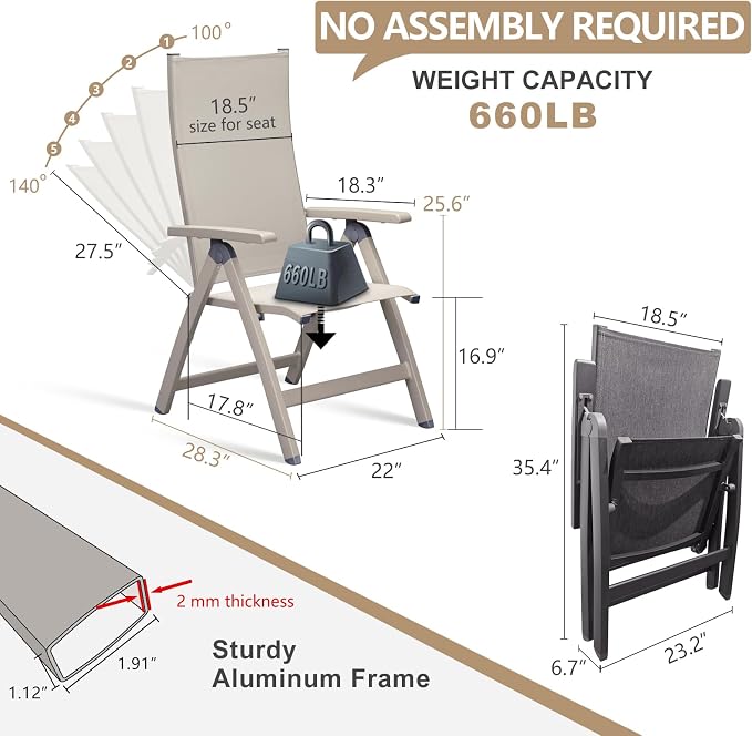 Adjustable Folding Chair, Indoor Bedroom, Outdoor Balcony, Lawn Yard Beach - Image 4