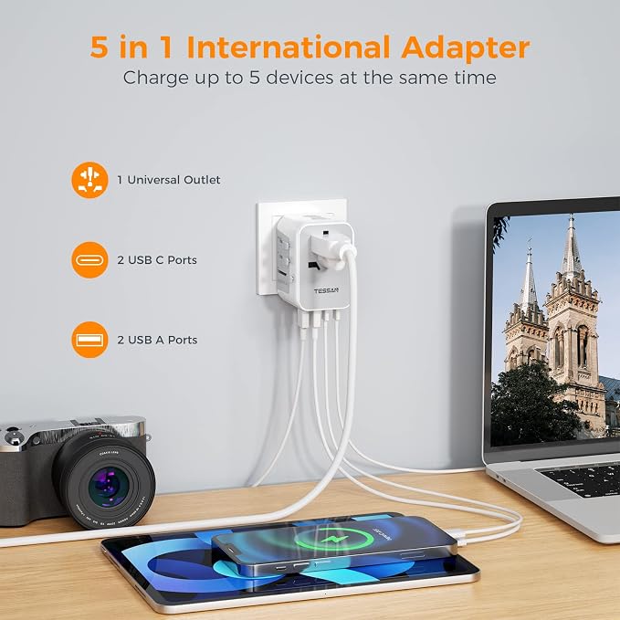 TESSAN Universal Travel Adapter 21W, International Plug Adaptor - Image 3