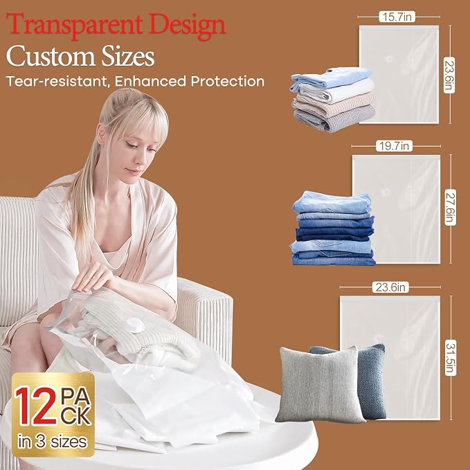 Travel Vacuum Bags with Wireless Charging Air Pump, 12 Pack Vacuum Storage Seal - Image 6