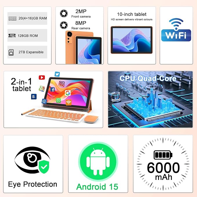 Android 15 Tablet 10 Inch, 2 in 1 Tablets - Image 2