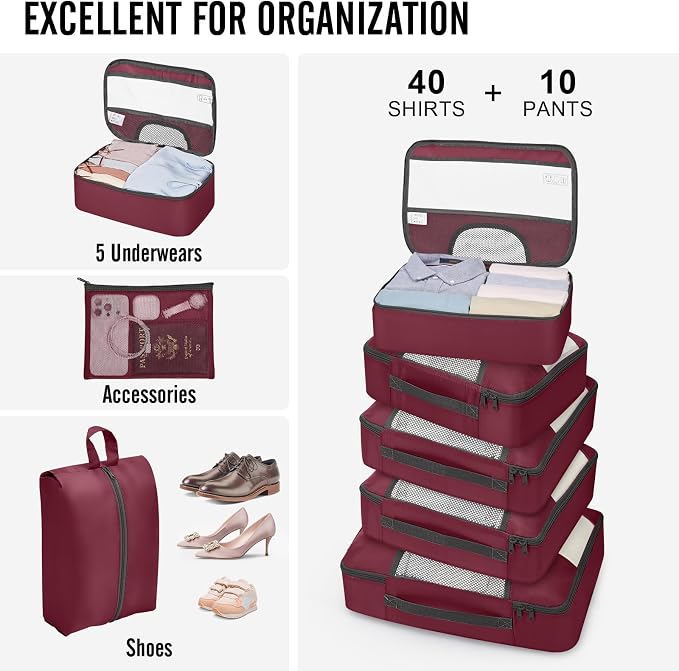 Veken 10 Set Packing Cubes for Travel Essential, Suitcase Organizer Bags in 4 - Image 5