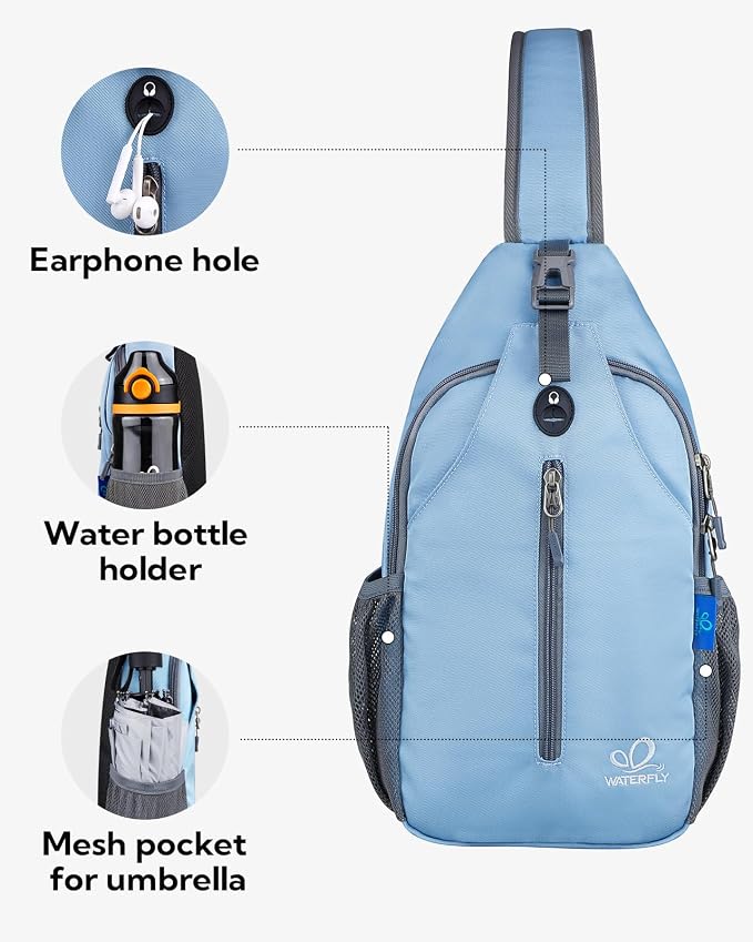 WATERFLY Crossbody Sling Backpack Sling Bag Travel Hiking Chest Bag Daypack - Image 4