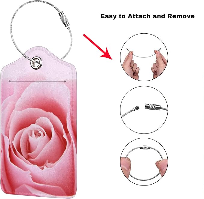 2 Pack Pink Rose Luggage Tags for Suitcases, Pretty Flower Leather Suitcase - Image 3