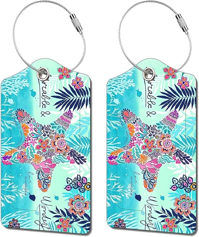 2 Pack Luggage Tag for Suitcase, Cute Unique Leather Bag Tags Identifiers by BestEioyo
