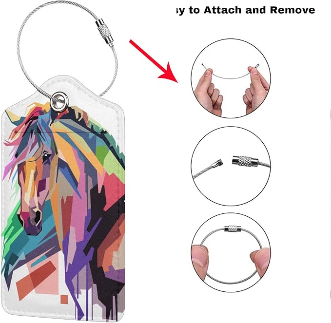 Horse Luggage Tags Set of 2 Suitcases Tags, Leather Bag Tags Artistic Animals - Image 3
