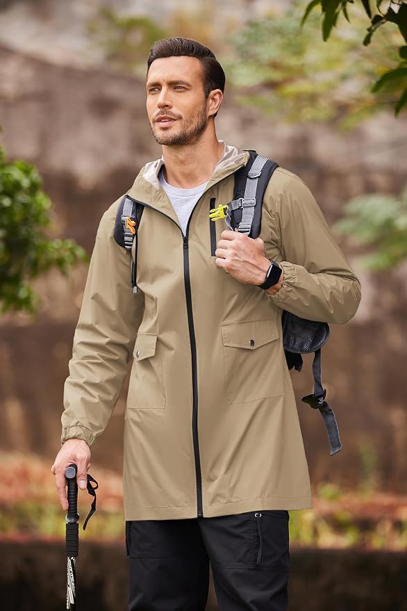 COOFANDY Men's Long Raincoat Ligtweight Rain Jacket Waterproof Outdoor Jackets - Image 4