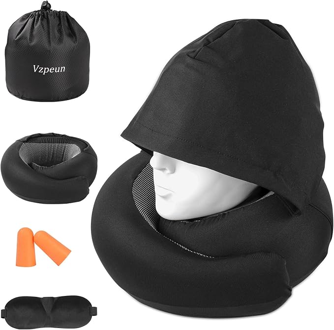 Travel Pillow - Hooded Neck Pillow Airplane Memory Foam Filling by Vzpeun