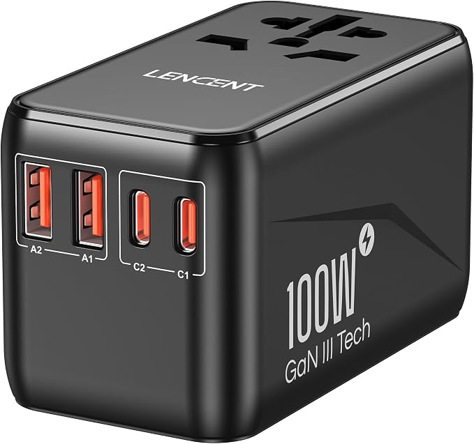 LENCENT Universal Travel Adapter, 100W GaN3 International Adaptor by LENCENT