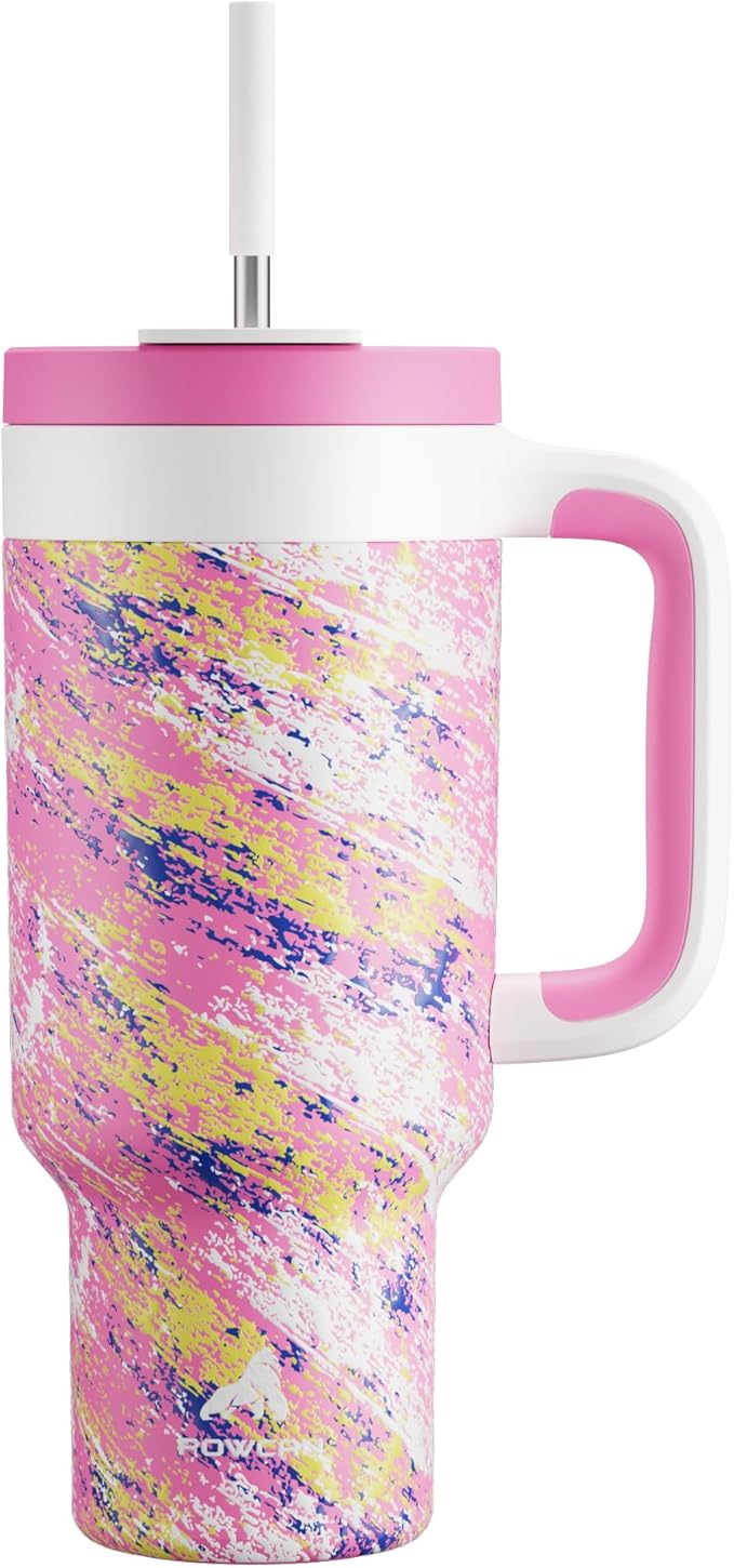 POWCAN 40 oz Tumbler with Handle, 2-in-1 Straw and Sip Lid, Dishwasher Safe by POWCAN