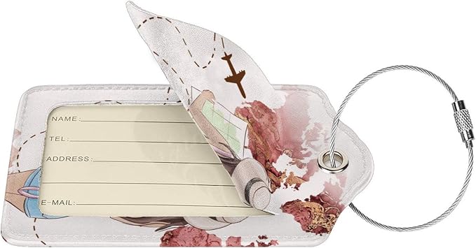 2 Pack Luggage Tags for Suitcase, Travel Girl PU Leather Travel Luggage Tag - Image 3