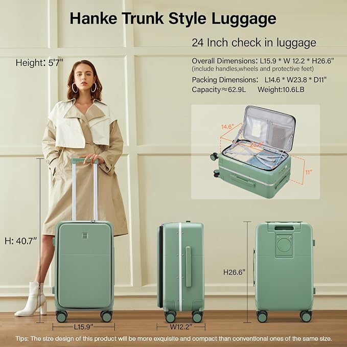Hanke 24 Inch Luggage with Cup Holder and Charge, Top Opening Hard Shell - Image 2
