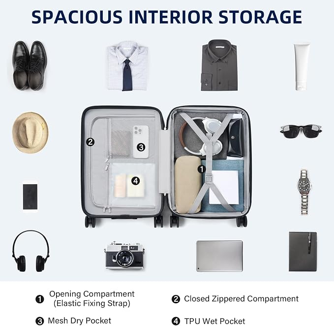 Hard Shell Suitcases Airline Approved 20 Inch Carry on Luggage, Expandable - Image 7