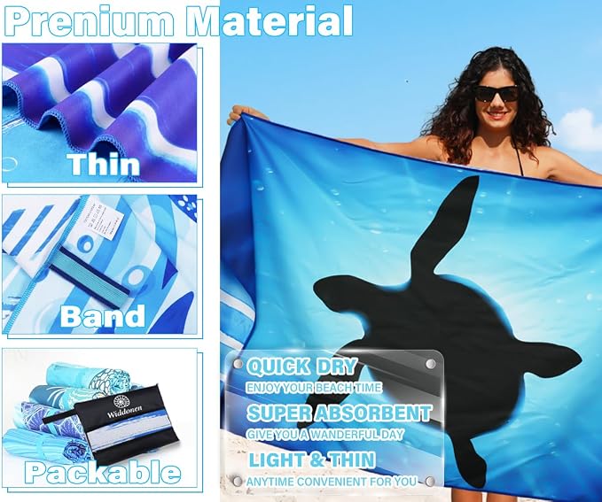 Lightweight Thin Microfiber Beach Towel Sand Free Quick Dry Absorbent Compact - Image 3