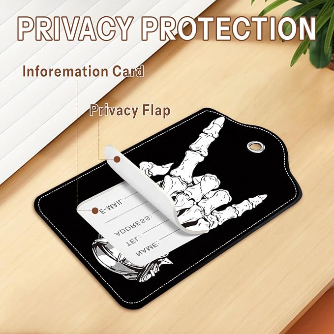 2 Pcs Skull Luggage Tags for Suitcases, Privacy Cover ID Label - Image 4