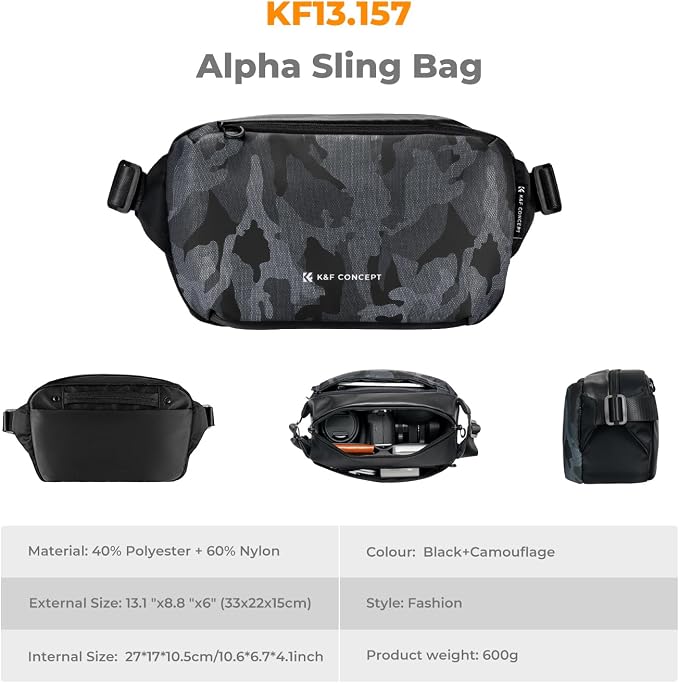 K&F Concept 2 in 1 Sling Bag Everyday Shoulder Bag & Multifunction Photography - Image 7