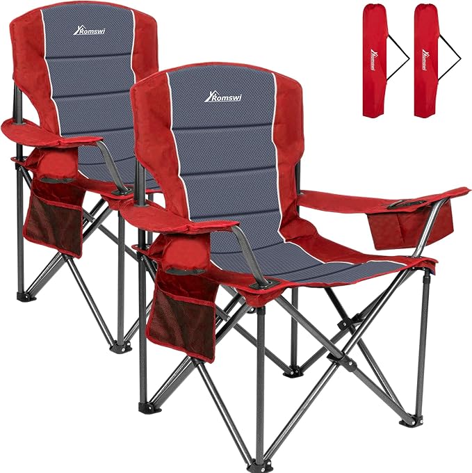 Romswi Oversized Camping Chairs, Heavy Duty Support 500 LBS, Padded Back & Arm by Romswi