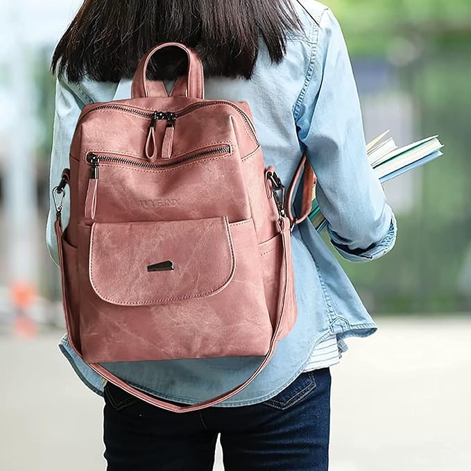 PU Leather Backpack Purse for Women Fashion Multipurpose Design Handbag Ladies - Image 5