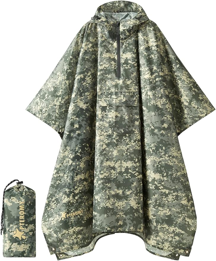 PTEROMY Hooded Rain Poncho for Adult by PTEROMY