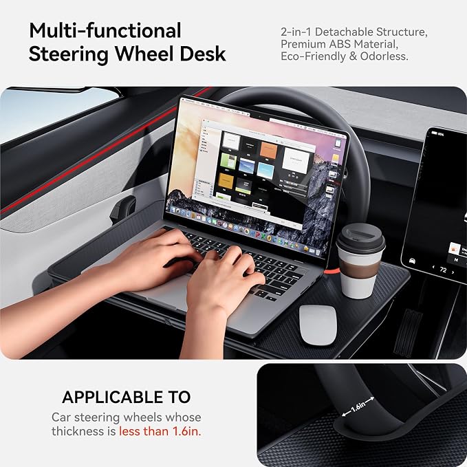 YONZEE 2-in-1 Car Steering Wheel Desk Tray & Car Seat Gap Filler Organizer – - Image 6
