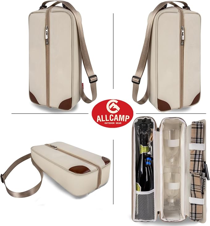 ALLCAMP Wine Tote Bag with Cooler Compartment，Picnic Set Carrying Two Sets of - Image 3