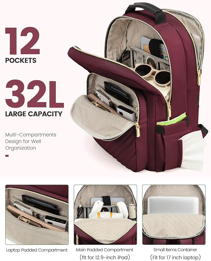 LOVEVOOK Laptop Backpack for Women, Large Travel Computer Work Bag, Business - Image 2