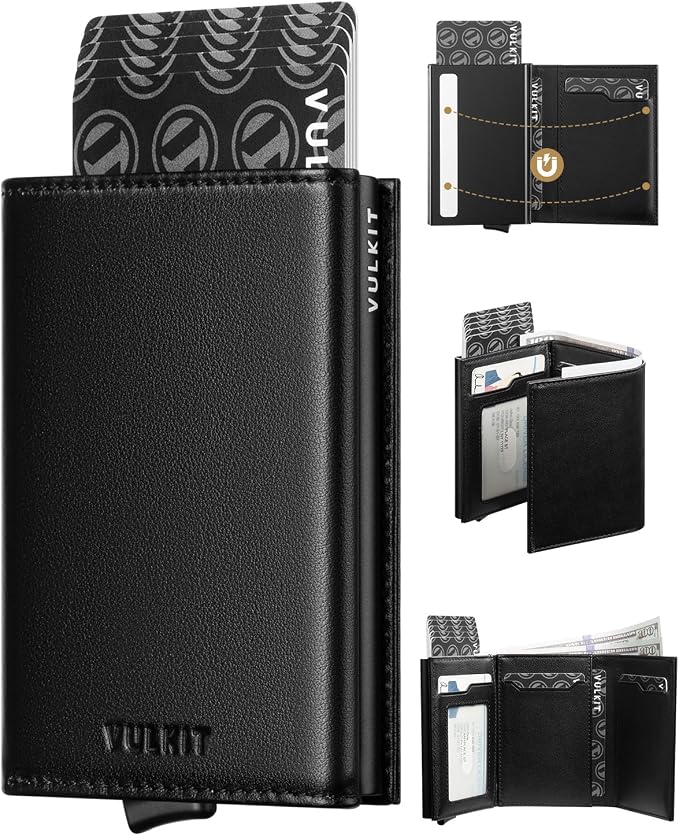 VULKIT Pop up Card Wallet Minimalist Cash Wallets RFID Blocking Leather Smart by VULKIT