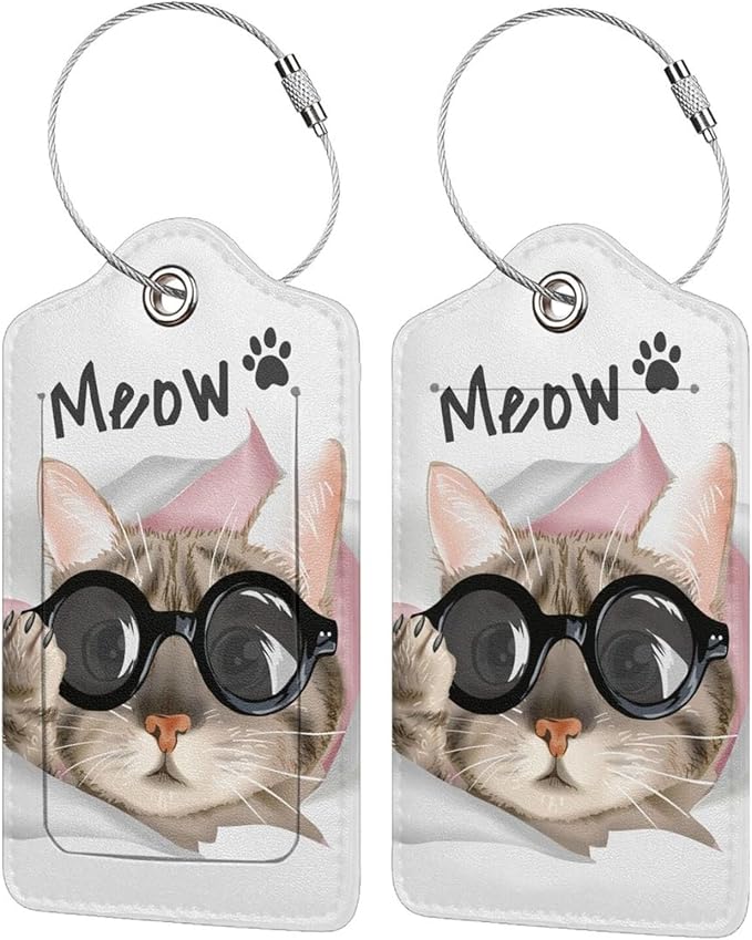 2 Pack Cute Cat Luggage Tags for Kids Girls Women Travel Funny Animal by SNAPMADE