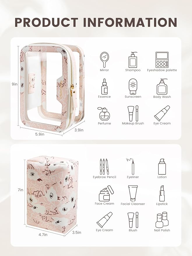 ROWNYEON Clear Makeup Case Toiletry Bag Multipurpose Travel Makeup Train Case - Image 3
