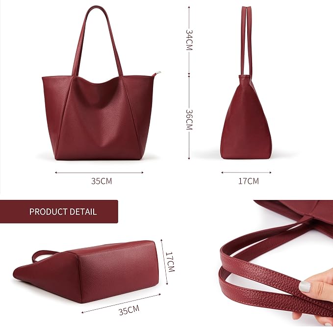 KALIDI Large Tote Bag Vegan Leather Casual Zipper Work Bag Weekender Hobo - Image 6