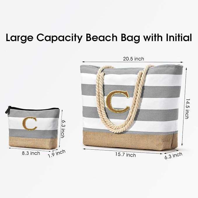 Becokan Beach Bag Initial Beach Tote - Image 3