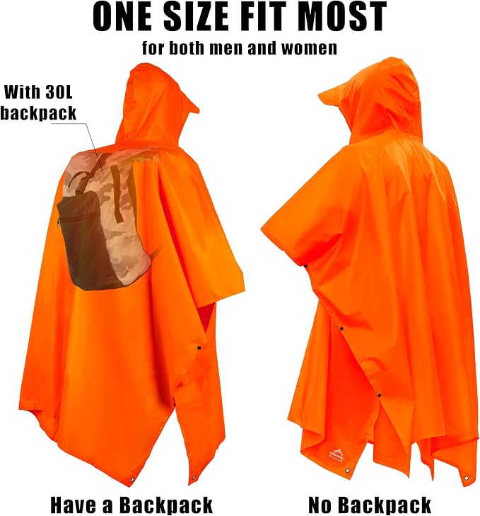 Coralrain Hooded Rain Poncho Lightweight Waterproof Unisex Raincoat Jacket - Image 4