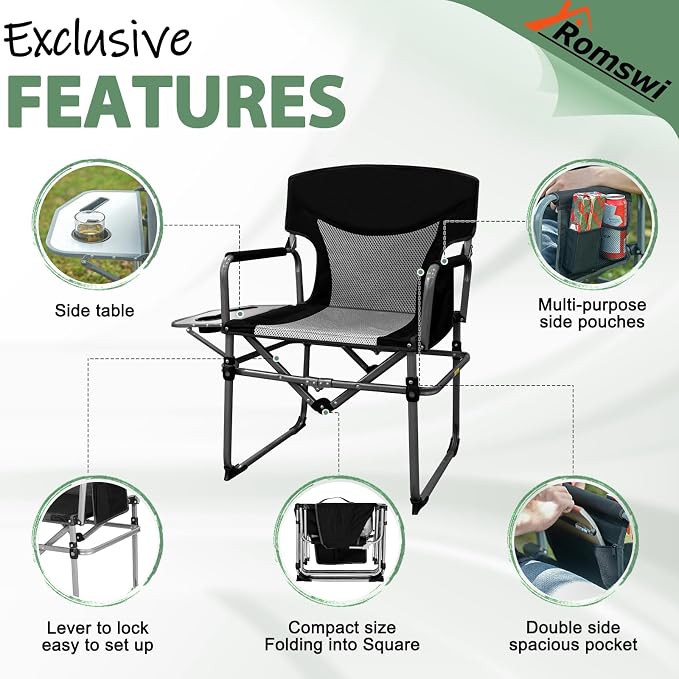 Romswi Director Chairs for Outdoor, Folding Camping Chair, Compact Directors - Image 8
