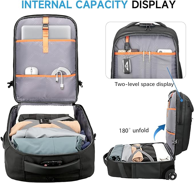 Rolling Backpack, 50L Travel Backpack - Image 6
