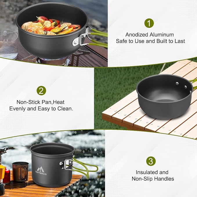 Camping Cookware Kit Backpacking, 0.33Gal Pots and 0.17Gal Pans Set, 0.08Gal - Image 6