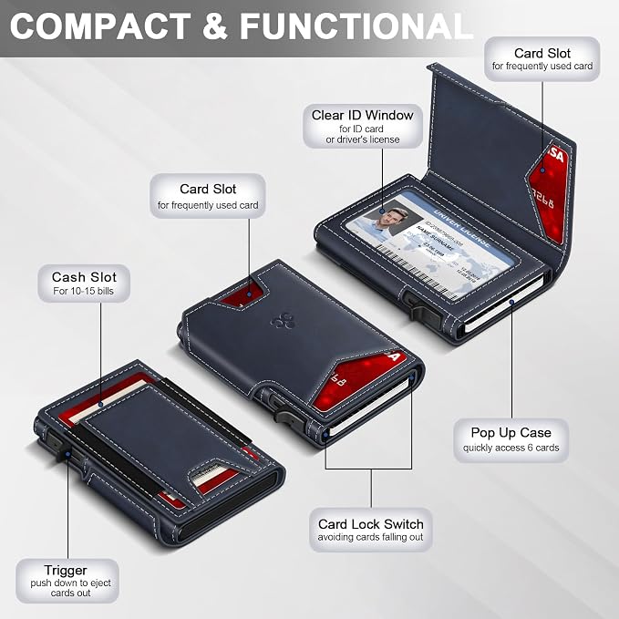 Wallet for Men Wallet with Slim Pop Up Card Holder 9-13 Cards, Bifold - Image 5