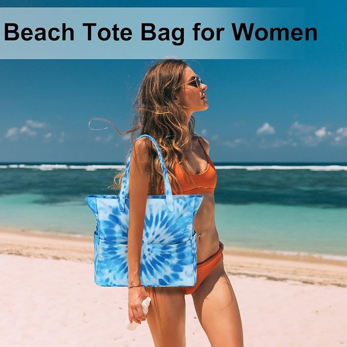 LEDAOU Large Beach Tote Bag Women Waterproof Sandproof Zipper Beach Tote Bag - Image 4
