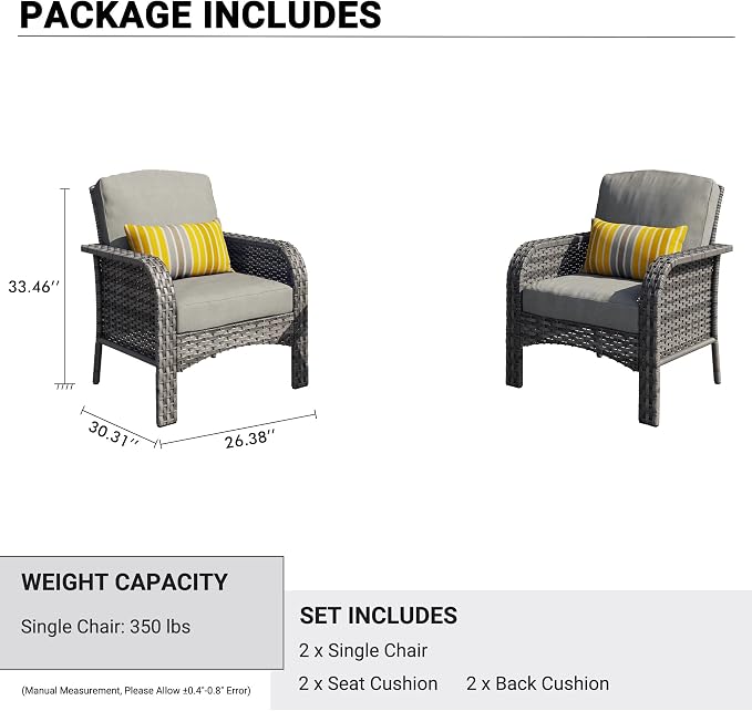 HOOOWOOO Patio Furniture Set, 2 Pieces Outdoor Wicker Chairs Set, All Weather - Image 6