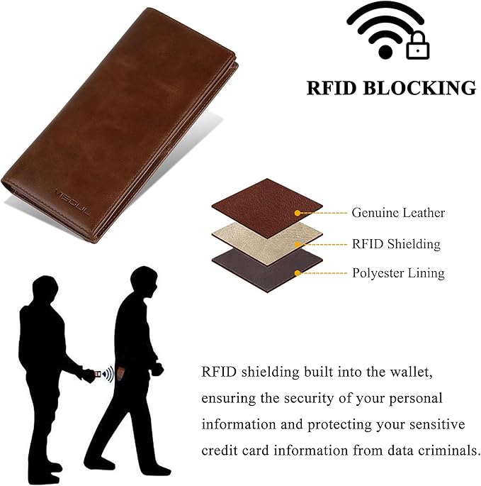 VISOUL Mens Checkbook Leather Wallets Long Bifold Wallets - Image 4