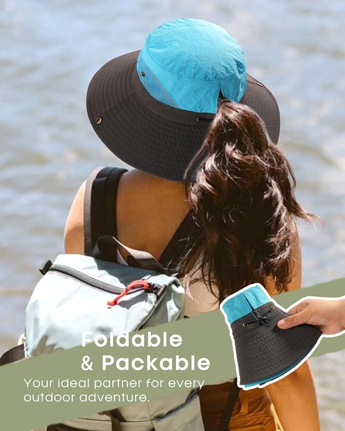 FURTALK Womens Sun Hat with Ponytail Hole Beach Hiking Summer Wide Brim UPF 80+ - Image 4