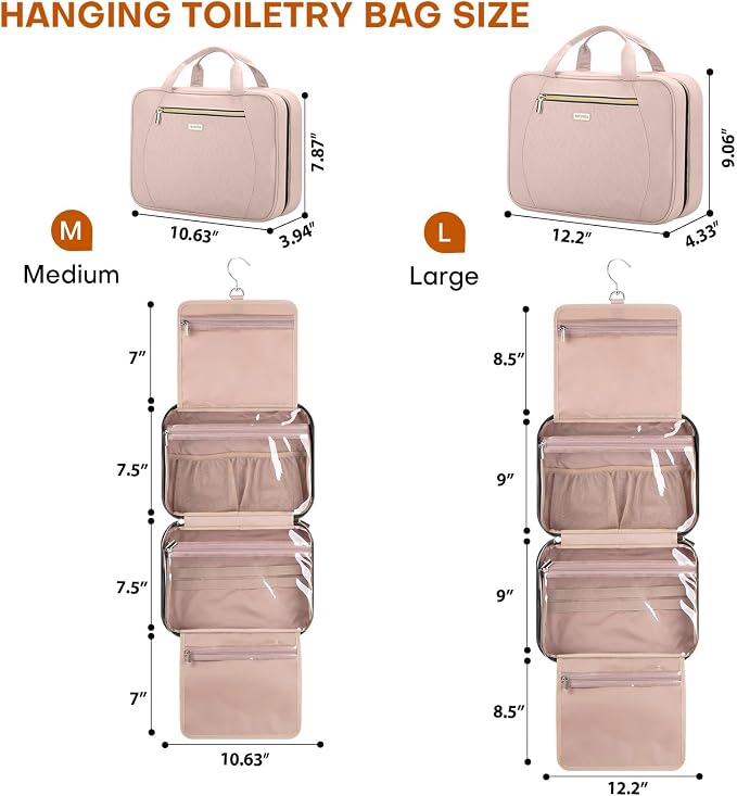 Hanging Toiletry Bag for Women Travel, 2 Sizes Large & Small Waterproof - Image 2