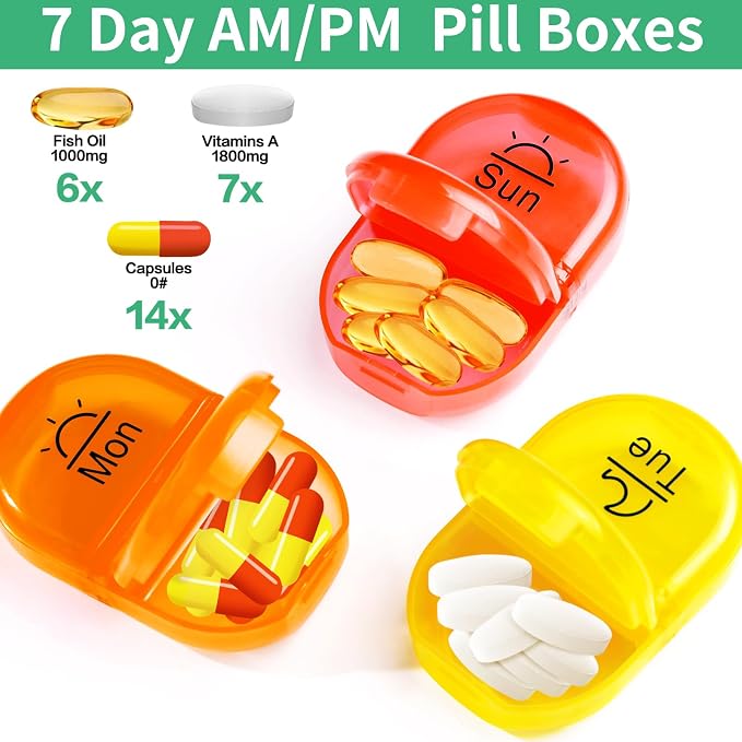 Serfeymi Weekly Travel Pill Organizer 2 Times A Day AM PM Upgraded Rainbow Pill - Image 4