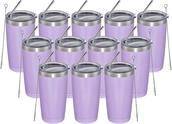 MEWAY 20oz Tumbler 12 Pack Double Wall Vacuum Insulated Travel Glitter Mug Bulk by MEWAY