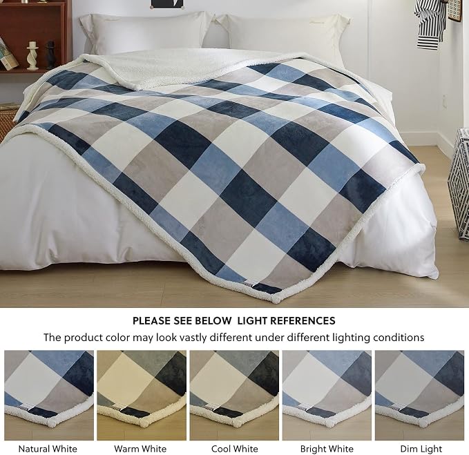 PU MEI Sherpa Fleece Throw Blanket 60" x 80" Reversible Plush Fluffy Large Big - Image 7