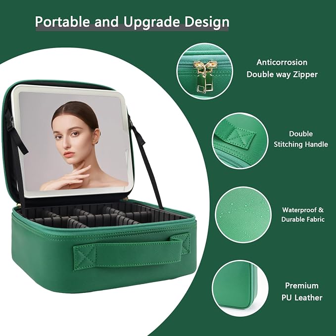 Makeup Bag with Led Mirror, Travel Makeup Organizer with 3 Color Setting & 10X - Image 4